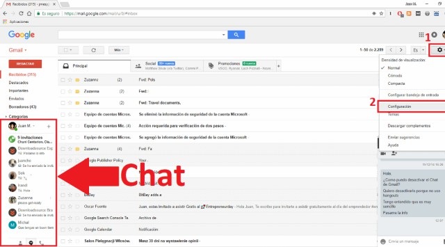 usar el chat de Gmail