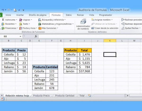 fórmulas del Excel